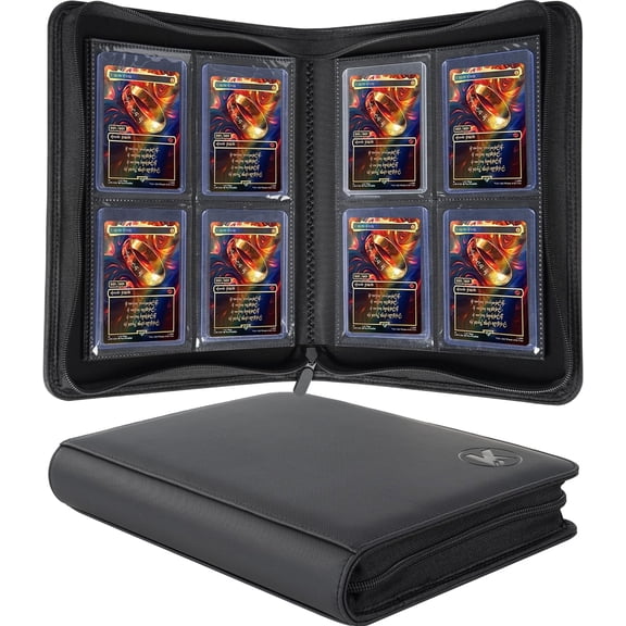 Top loader Binder, Holds 128  Toploaders, 4 Pocket Top Loader Card Storage Case, Double-Sided Pockets for trading card in 3 x 4'' Toploaders
