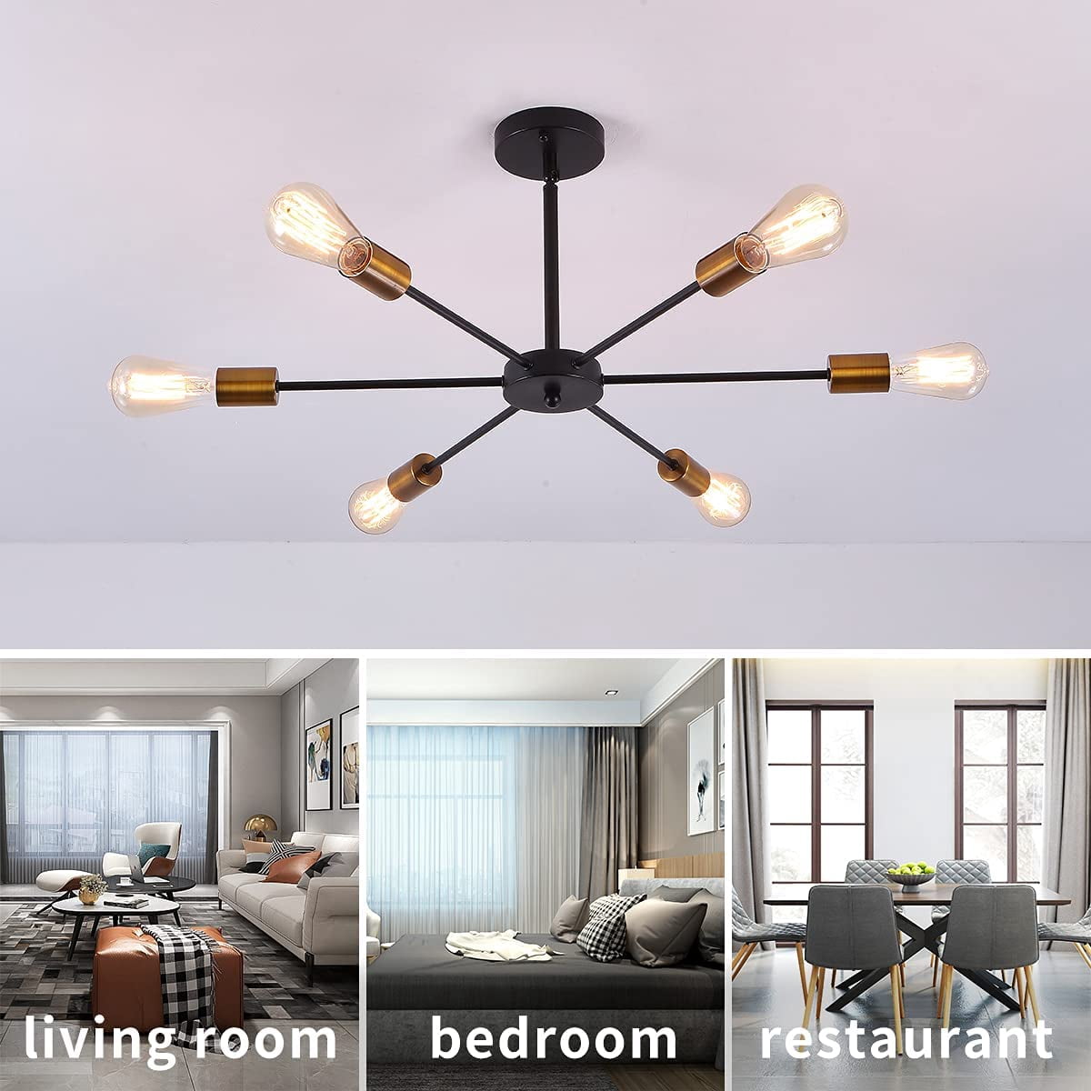 Garwarm Sputnik Chandeliers 6-Light Modern Ceiling Light Fixture Industrial Metal E26 Hanging Pendant Lamp for Farmhouse Kitchen Living Room Lighting