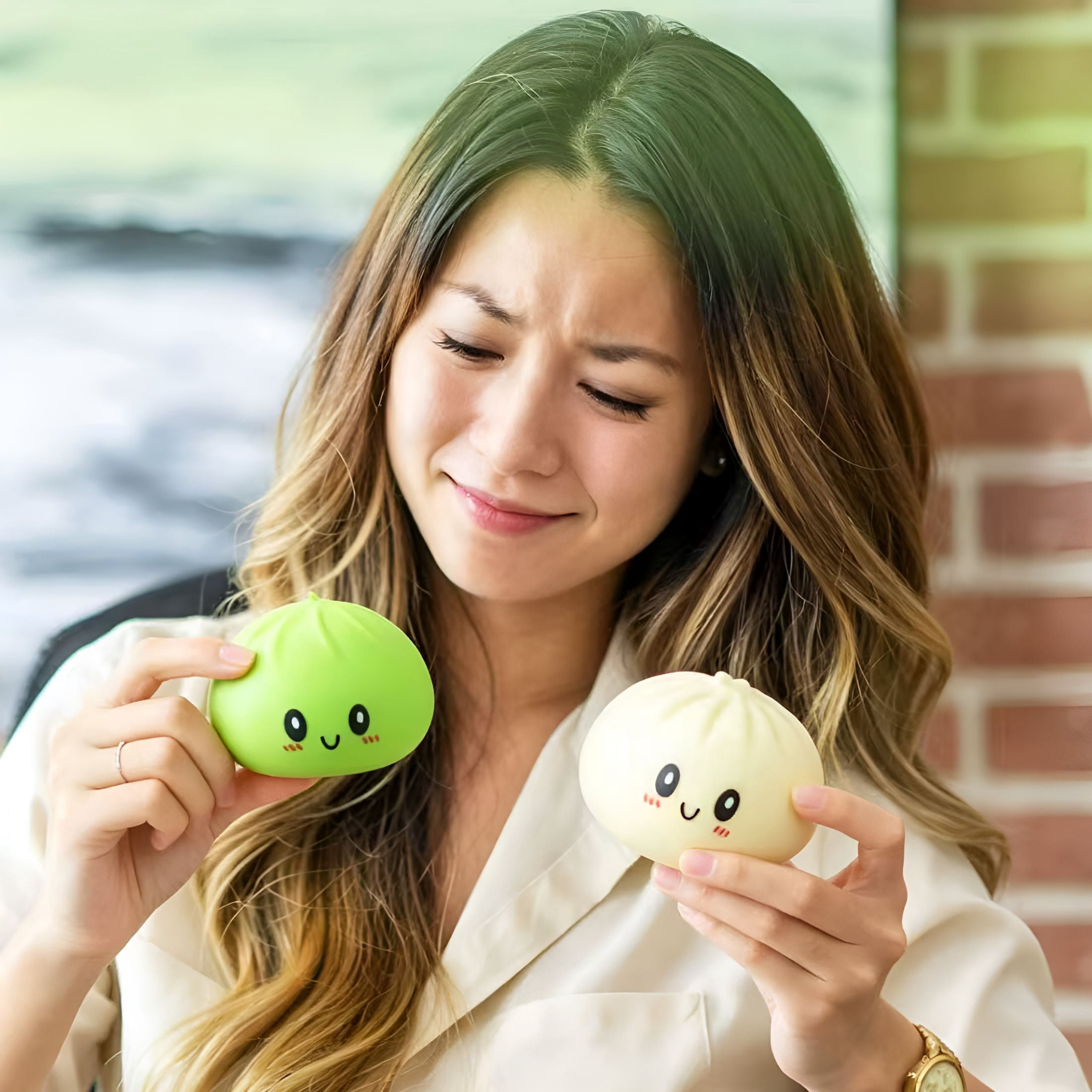 BESTSKY Dumpling Toys for Teens&Adults,Stretchy Squeeze Dough Ball,Sensory Stress Ball Squeeze Toys for Stress Relief（White and Green）