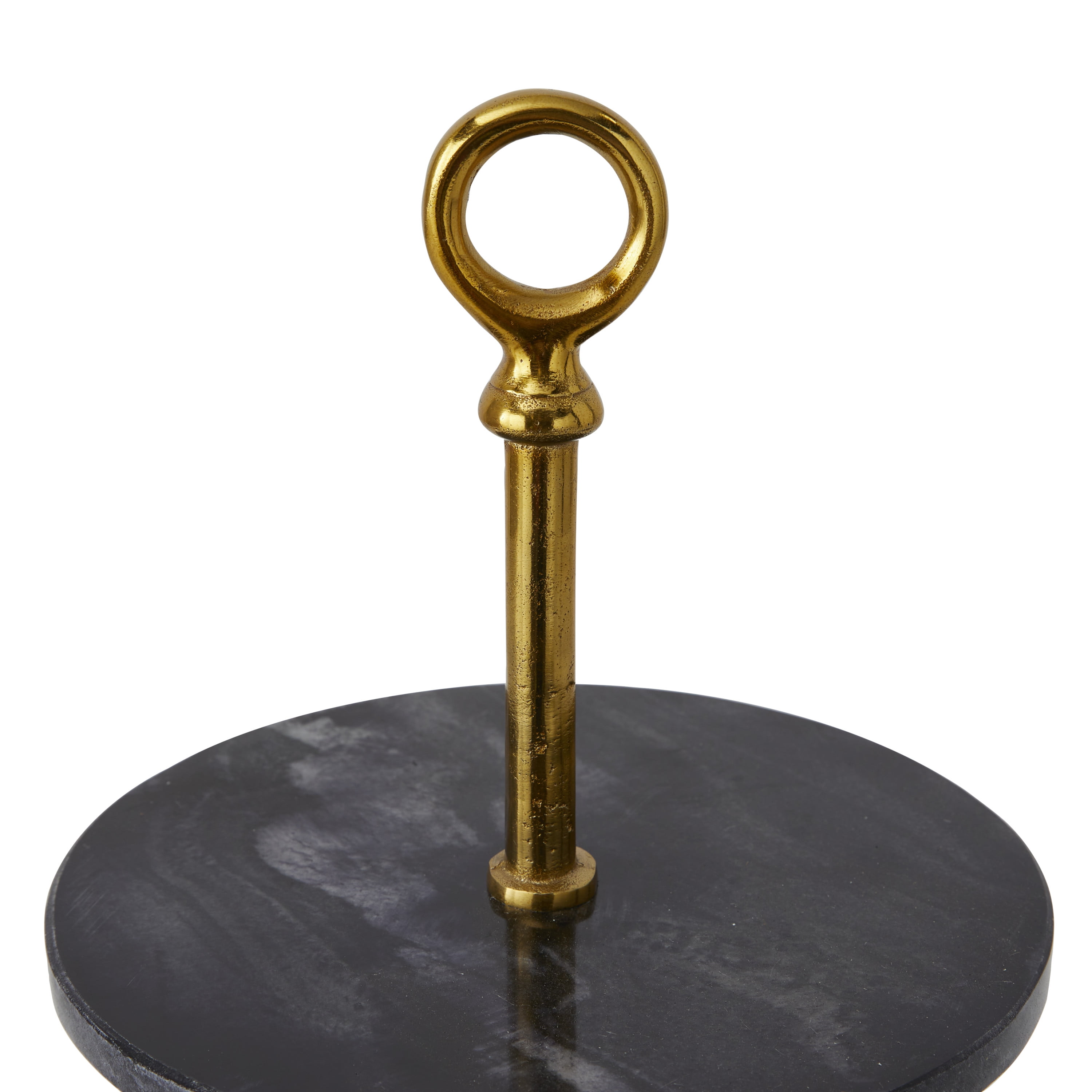 DecMode 14" x 19" Black Marble 2 Tiered Server with Gold Post, 1-Piece