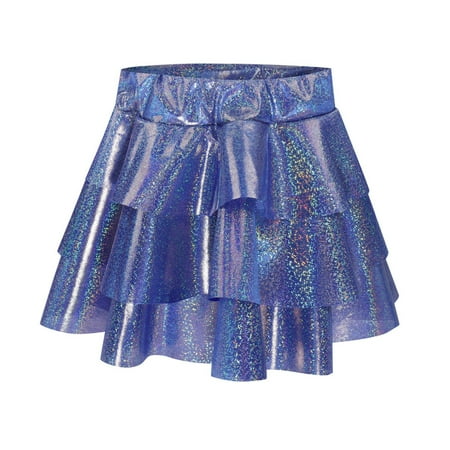 

Uvwlwu Christmas Dresses for Girls Metallic Skirt 3 Layer Ruffle Skirt Sparkly Shiny Skirt For Party Christmas Gifts(Size:5-6 Years)