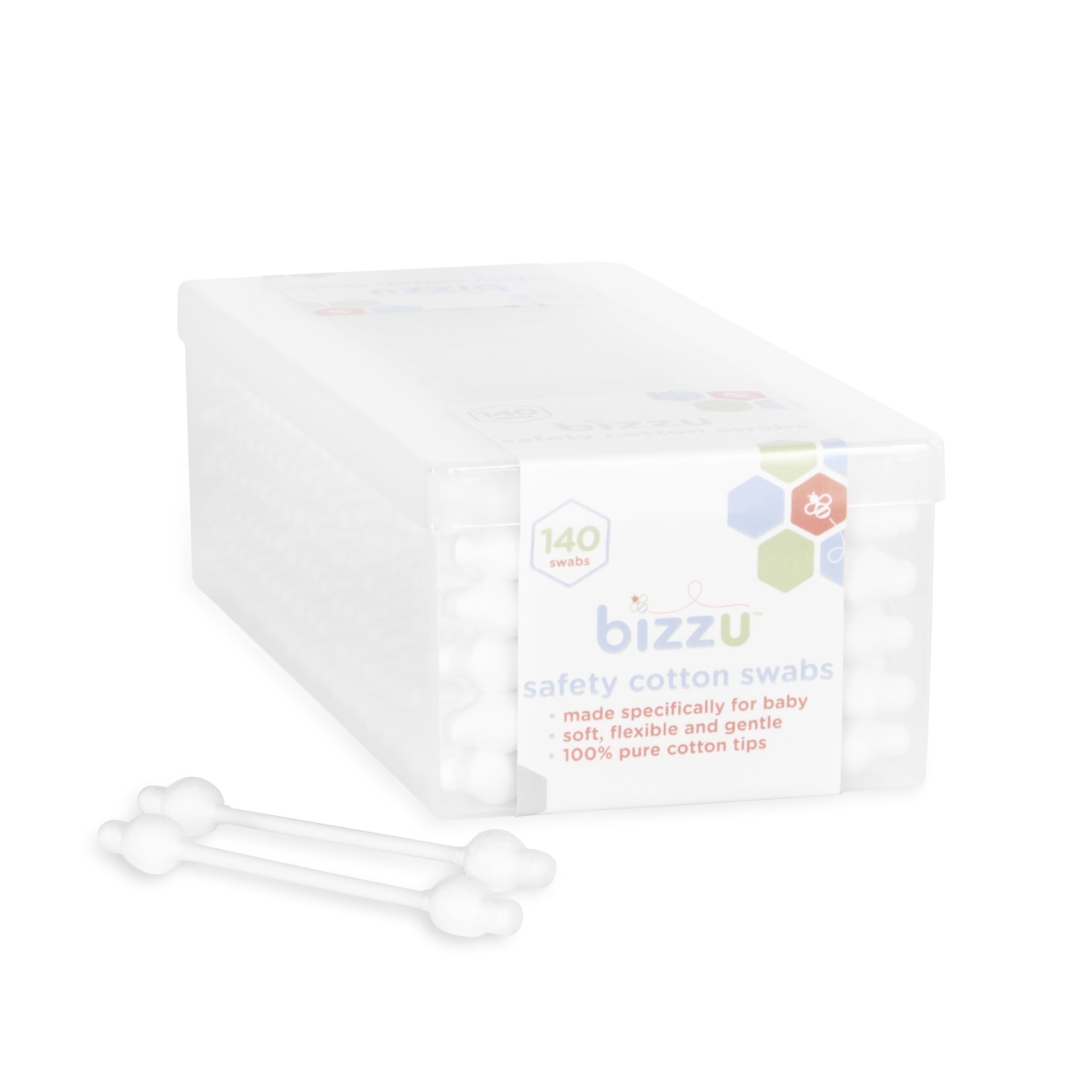 (6 pack) Bizzu Safety Cotton Swabs, 140 Count, Baby Care, Soft, Newborn, Toddler, Gentle Pointed Tips