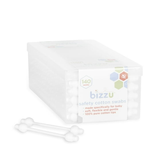 Bizzu Safety Cotton Swabs, 140 Count, Baby Care, Soft, Newborn, Toddler, Gentle Pointed Tips