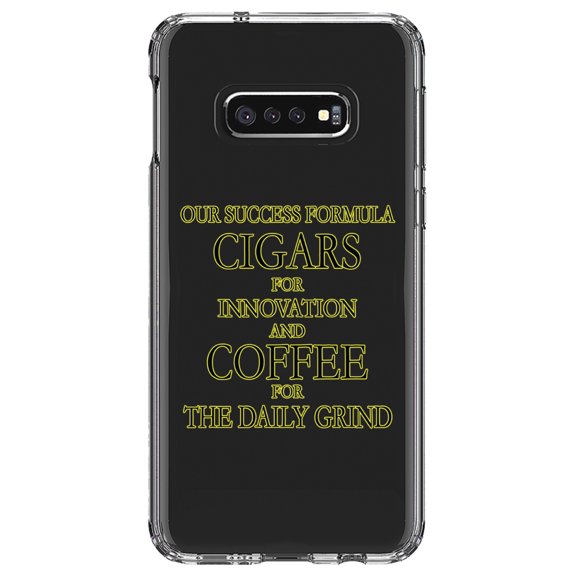 DistinctInk Clear Shockproof Hybrid Case for Samsung Galaxy S10e (5.8" Screen) - TPU Bumper Acrylic Back Tempered Glass Screen Protector - Success Formula - Cigars & Coffee