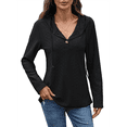 thumbnail image 2 of Sudadera con Capucha y Cuello en V para Mujer, de Larga, con Botones y Cordón, para y Otoño. Negro XXL, 2 of 10