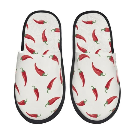 

Qekee Chili print Slippers for Women and Men Fluffy Cute Cozy House Slipper Funny Furry Bedroom Slippers for Women Indoor -Medium