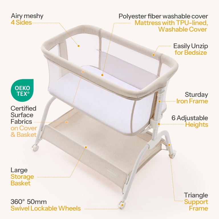 HARPPA Baby Bassinet, 6-Height Adjustable, Beige photo 3