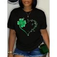 thumbnail image 1 of [Camiseta Festiva de Trébol] Camiseta informal para mujer con trébol de San Patricio y corazón de San Valentín. Lavable a máquina. Camiseta de moda para todas las estaciones con diseño de trébol festi, 1 of 5