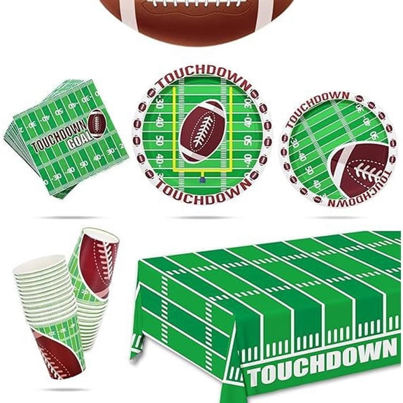 Football Party Supplies Kit - Serve 25, Includes Dinner & Dessert Plates, Napkins, Cups, Tablecloth - Perfect for Football Birthday & Gameday Tailgate Parties