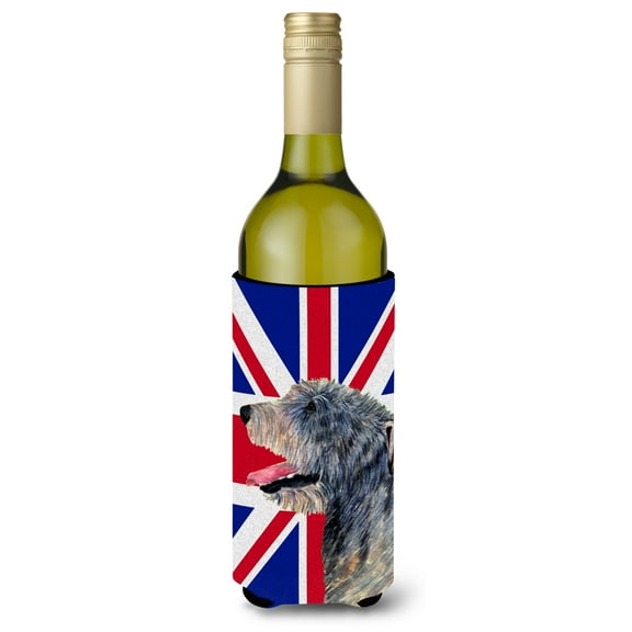 Irish Wolfhound with English Union Jack British Flag Wine Bottle Hugger