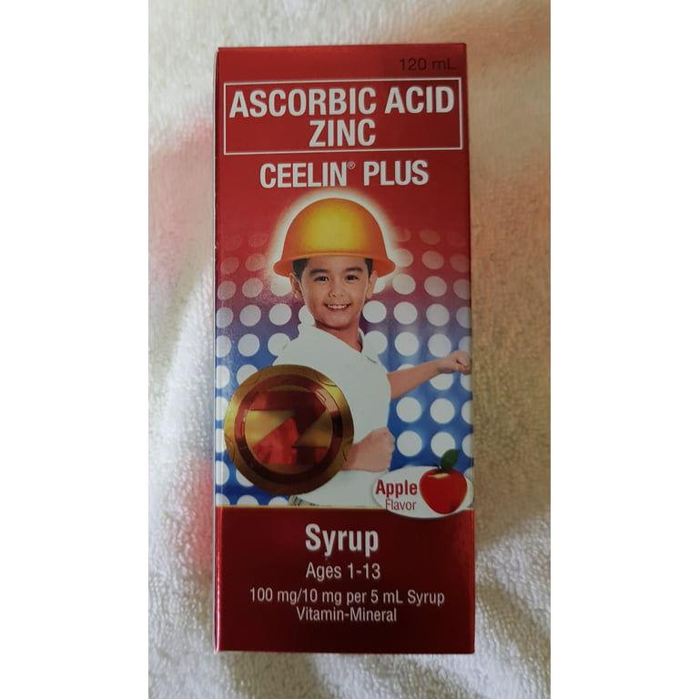 Ceelin Plus Ascorbic Acid + Zinc Syrup 120mL Apple Flavor for Ages 1-13