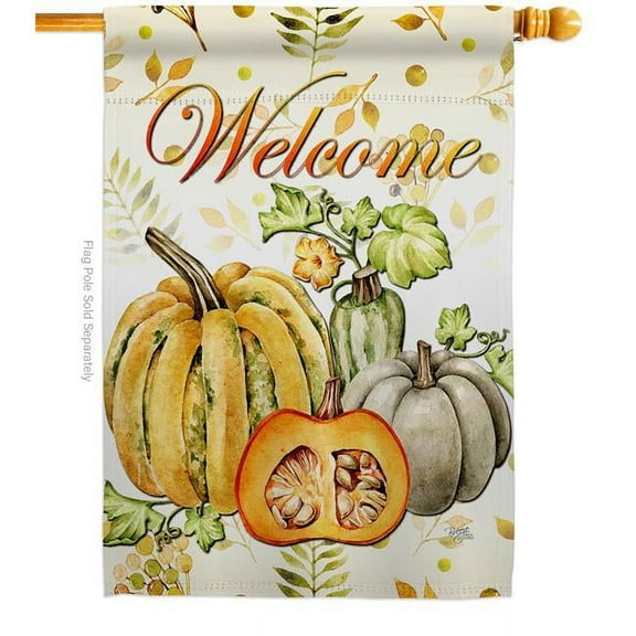 Breeze Decor H113111-BO 28 x 40 in. Pumpkin & Squash House Flag with Fall Harvest Autumn Double-Sided Decorative Vertical Flags Decoration Banner Garden Yard Gift