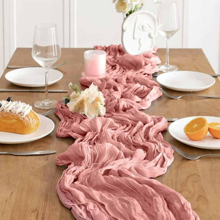 GoldOars Tafelloper roze boho gaas tafeldecoratie bruiloft rustiek doorzichtig afwasbaar loper 40 cm lang voor bruiloft bruid babyshower verjaardagsfeest boog drapering (leerpoeder