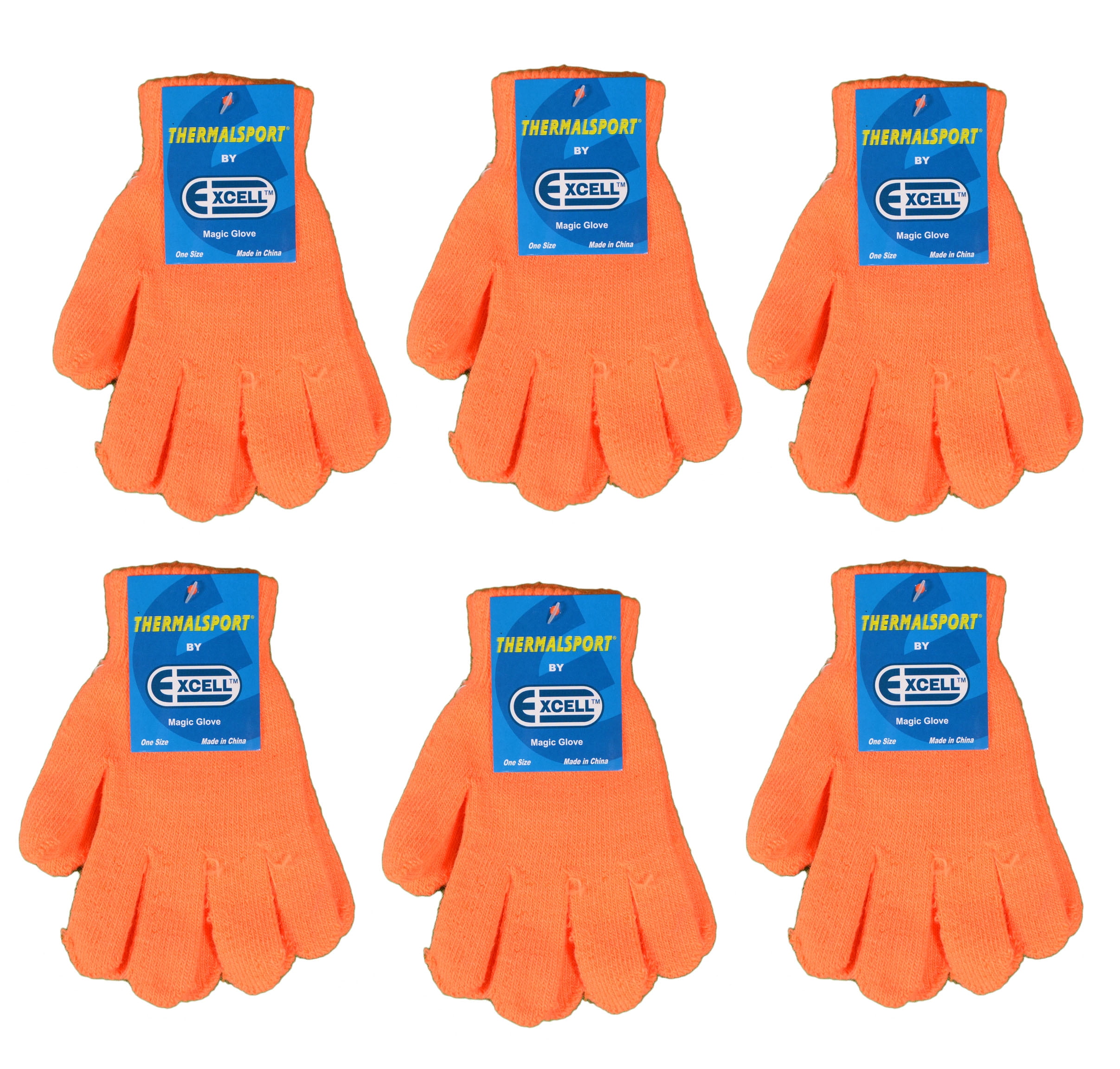 Thermalsport Lot of 6 Pairs Orange Neon Bright Magic Stretch Gloves