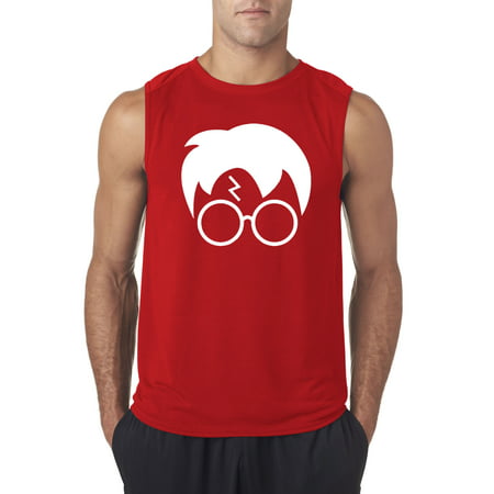 Trendy USA 843 - Men's Sleeveless Harry Potter Hair Glasses Lightning Bolt XL Red