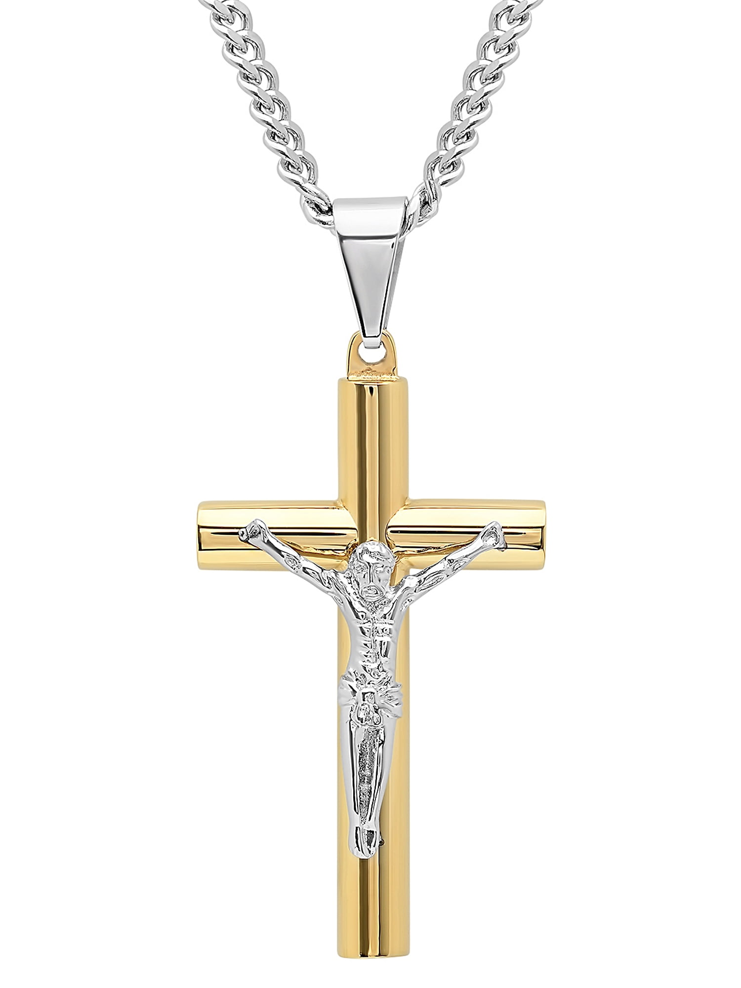 Noble Mens Cross Pendant Necklace in Rosewood and Stainless Steel Crucifix Male 
