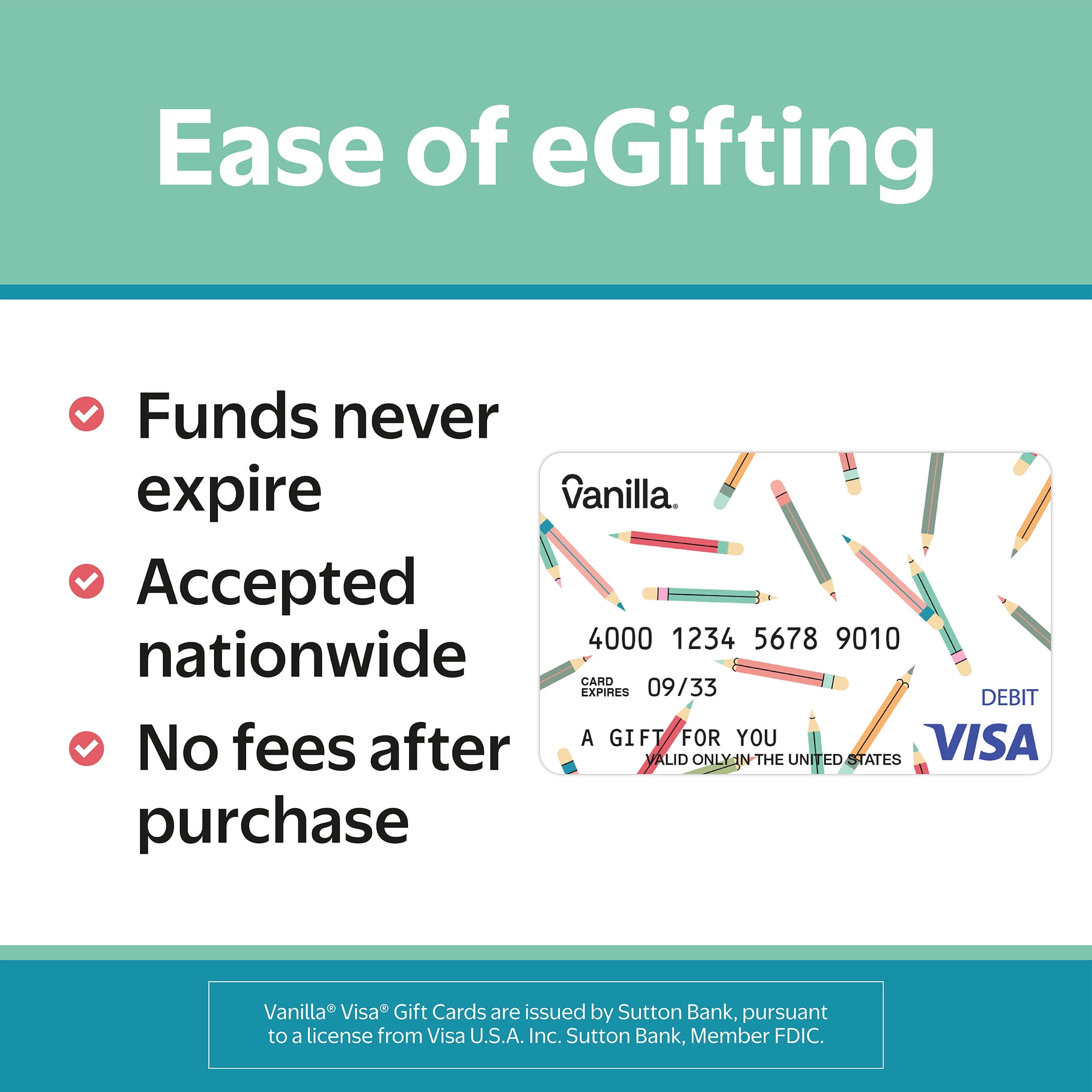 Vanilla® Visa® $20-$500 Pencil Everyday eGift Card (Plus $6.84 Purchase Fee) [Email Delivery]