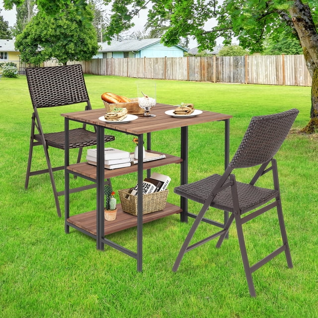 Patiojoy 3 PCS Patio Pliant Bistro Ensemble de Meubles en Osier Extérieur avec Table et 2 Chaises