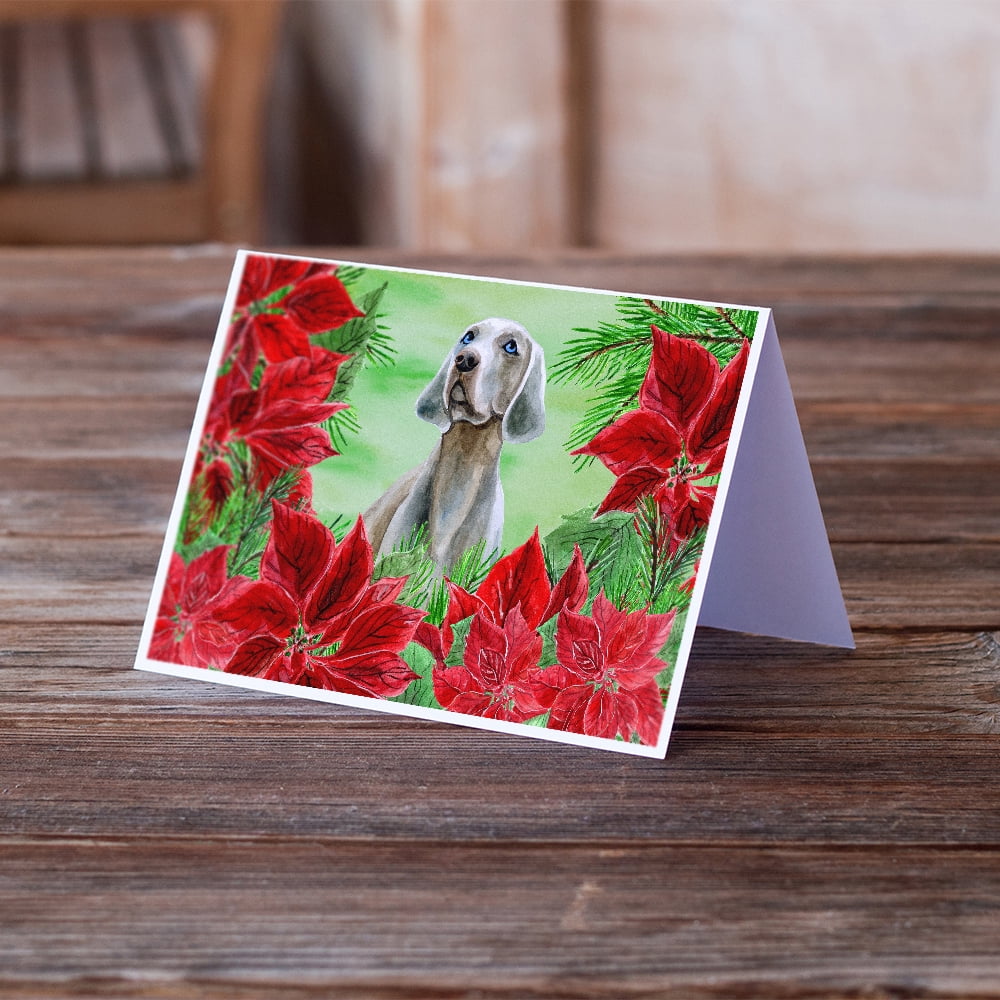Caroline's Treasures Weimaraner Poinsettas Christmas Greeting Cards with Envelopes, 5" x 7" (8 Count)