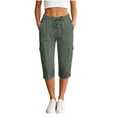 thumbnail image 2 of Hurxie Womens Cargo Capris Lightweight Hiking Pants Pockets Quick Dry Casual Outdoor Trip Loose Shorts Cropped Army Green,M, 2 of 6