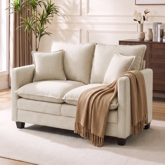 Daeorio 52" Upholstered Sofa,Loveseat Cloud Couch Comfy Chenille 2 Pillows for Small Spaces,Living Room,Bedroom and Apartment(Beige)