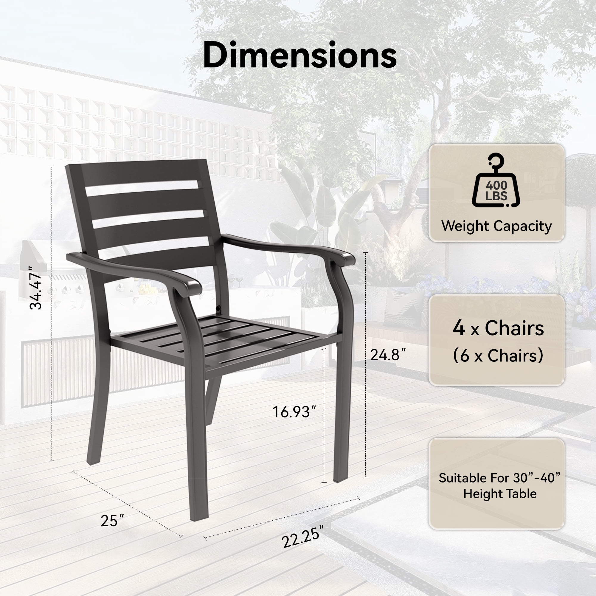 Patio Dining Chair Set of 2,All-Weather Metal Outdoor Chairs Dining Chairs for Gardens,Terraces,Swimming Pool,Black