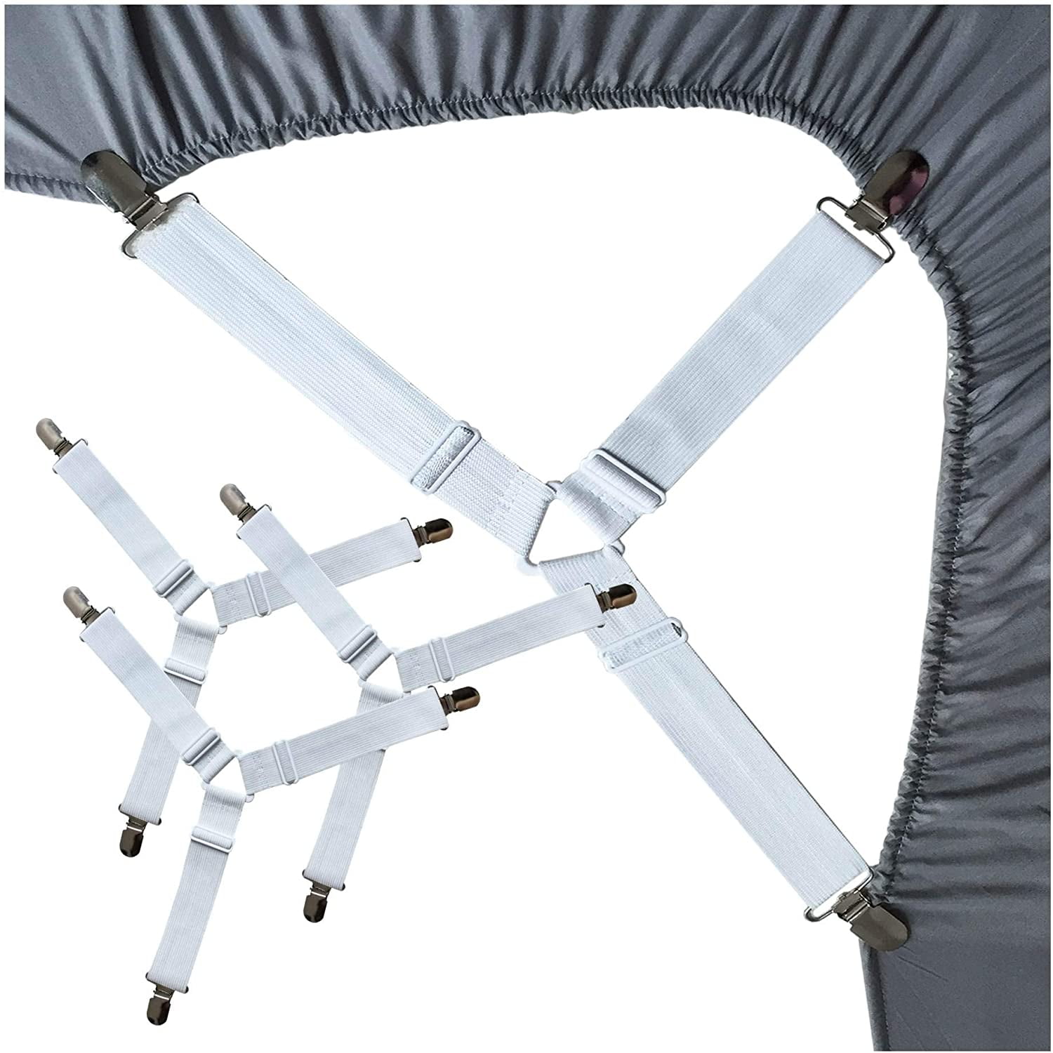 4xAdjustable For Bed Sheet Straps Fastener Holder Suspender Grippers Clips White 