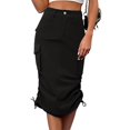 thumbnail image 2 of Unir Women Multi Pocket Cargo Midi Skirt High Waist Side Drawstring Ruched Twill Casual Street Bottom 1PC XS-S-M-L-XL Plus Size Friendly, 2 of 6