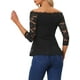 thumbnail image 3 of INSPIRAR CHIC Blusa de Encaje Floral para Mujeres, Off Shoulder, Transparente, Manga 3/4, Top Peplum, M Negro, 3 of 6