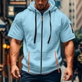 thumbnail image 2 of Sewkxo Zip Up Hoodie Men Short Sleeve Hoodies for Men Lightweight Jacket Summer Workout Gym Muscle Shirts with Pocket,Light Blue M, 2 of 4
