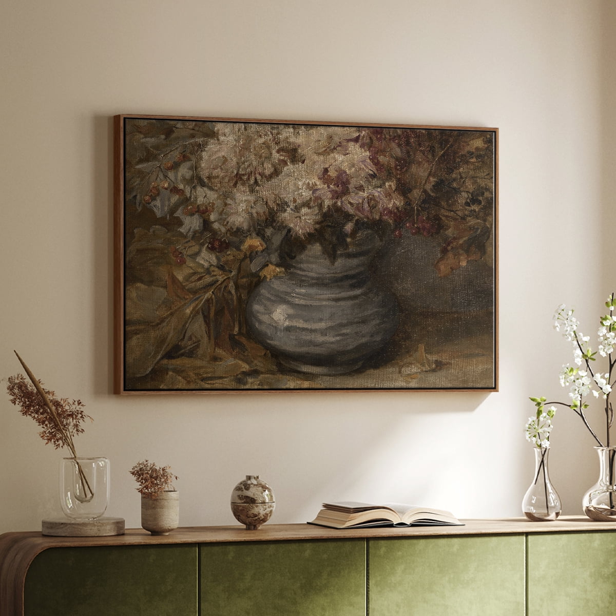 Vintage Botanical Print-LXV By Wexford Home Framed in Walnut Wood Gallery Wrapped Canvas 27 in. x 41 in.