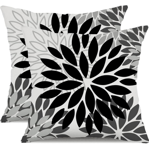 LQCrafK Navy Blue Flower Pillow Covers 18x18 Inch Set of 2 Outdoor Throw Pillows Outdoor Waterproof Decor for Living Room Sofa Patio Funiture Garden Floral Linen Cushion Case