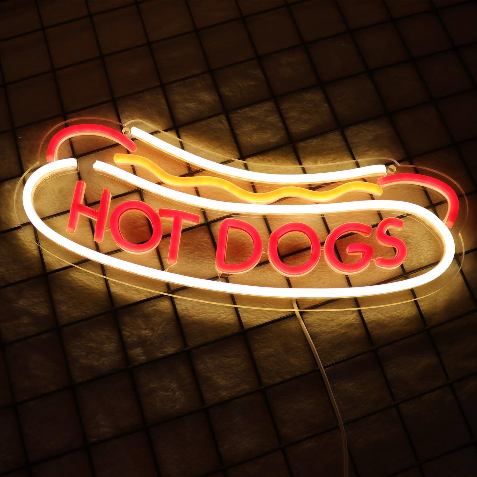 JFLLamp LED Neon Sign Hot Dog Shape Warm Light USB Powered Acrylic Wall Decor Lamp for Restaurant Party Bedroom Decoration