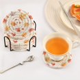 thumbnail image 3 of Yayeee 6 PCS Drink Coasters with Holder Set Woven Absorbent Round Tabletop Hot Pad, Watercolor Autumn Leaves, 3 of 7