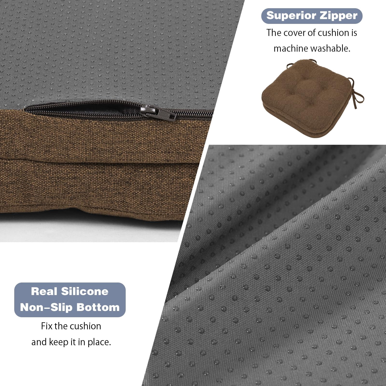 Baibu Kitchen Chair Cushions Memory Foam 3.5" Thick Dual-layer Seat Cushions Dining Chair Pads, Set of 4, Brown