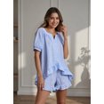 thumbnail image 3 of LMLYSoH Women Plaid Set, Short Sleeve Ruffled Shirt with Elastic Waist Shorts Summer Outfit, 3 of 7
