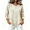 thumbnail image 3 of WCJM Cardigan Sweaters for Women Plus Size Long Sleeve Button Down Crewneck Fall Knit Top (Beige,S), 3 of 5