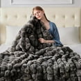 thumbnail image 6 of Faux Fur Throw Blanket, 1000GSM Fluffy Soft Bubble Blanket for Couch Bed, Cozy Plush Warm and Thick Blanket, Fuzzy Rabbit Lola Throw for Living Room Bedroom 50''*60'' Tie-dye Grey, 6 of 7