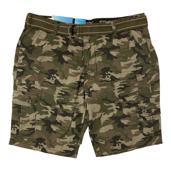 Iron Co Men's Comfort Flex Waistband Stretch Twill Cargo Short (Green Camo, 32)