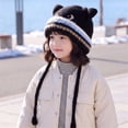 thumbnail image 6 of Wxirdrow Baby Beanie Hats Kids Cute Cat Knit Earflap Hat Fuzzy Fleece Lined Winter Warm Cartoon Protective Cold Weather Cap For Boys Girls Black,2-8 Years, 6 of 7