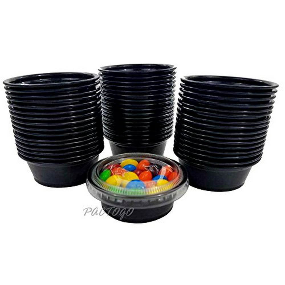 Empress 1.5 oz. BLACK Plastic Disposable Portion Souffle Container Food