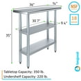 thumbnail image 3 of AmGood 14 in. x 36 in. Stainless Steel Table with Two Undershelves | Metal Utility Kitchen Prep Work Table | NSF, 3 of 9
