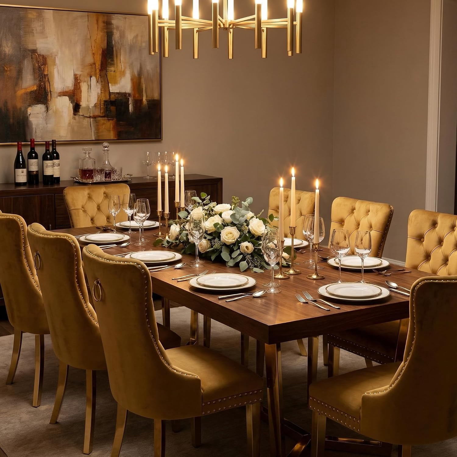 Collection Tufted Velvet Dining Chair, Nailhead Trim, Solid Wood Legs, Set of 2
