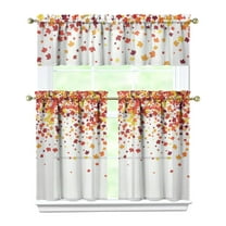 Fall Kitchen Curtains 36 Inch Short - 3 Panel Set, Autumn Harvest Print, Rod Pocket Window Treatment for Thanksgiving, Farmhouse, Cafe, Living Room - Machine Washable