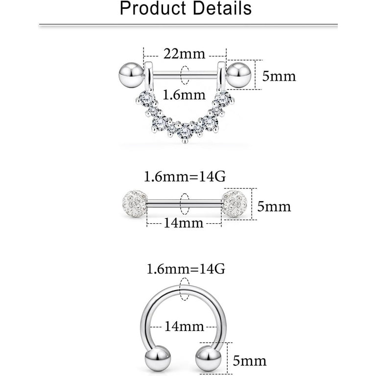 16G 14G Nipple Piercing Jewelry Tongue Rings Hypoallergenic