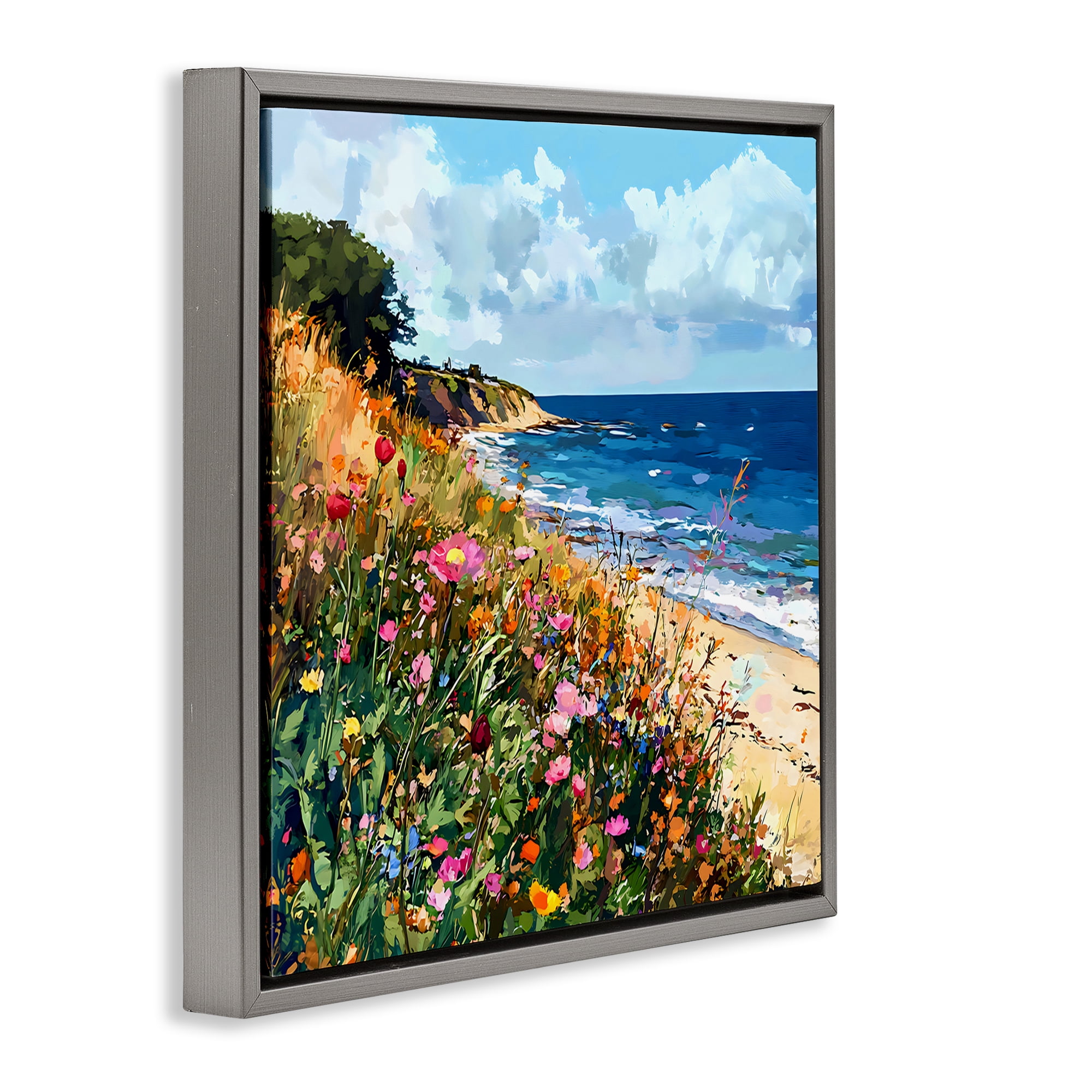 Stupell Industries Enchanted Oceanside Meadow Gray Framed Floater Canvas Wall Art, design by Creative Studio