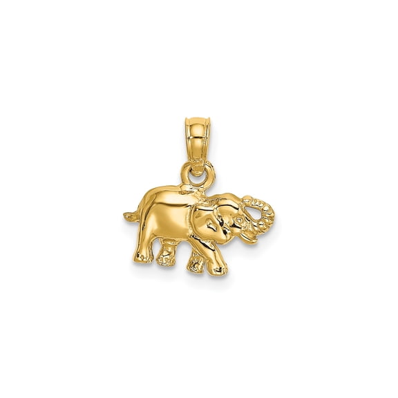 14K Yellow Gold Small Polished Elephant Charm Pendant, 10.8 mm
