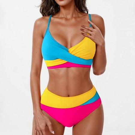 POROPL Swim Suits for Women Fashion Bikini Halter Top Bandeau Swim Color Block Swim Size S-XL