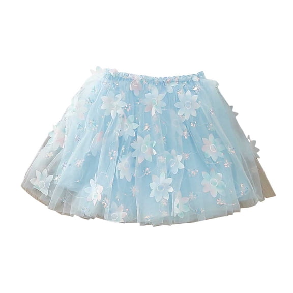 Zpanxa Skorts for girls Flower Applique Tiered Mesh Skirt Sky Blue 3 Years