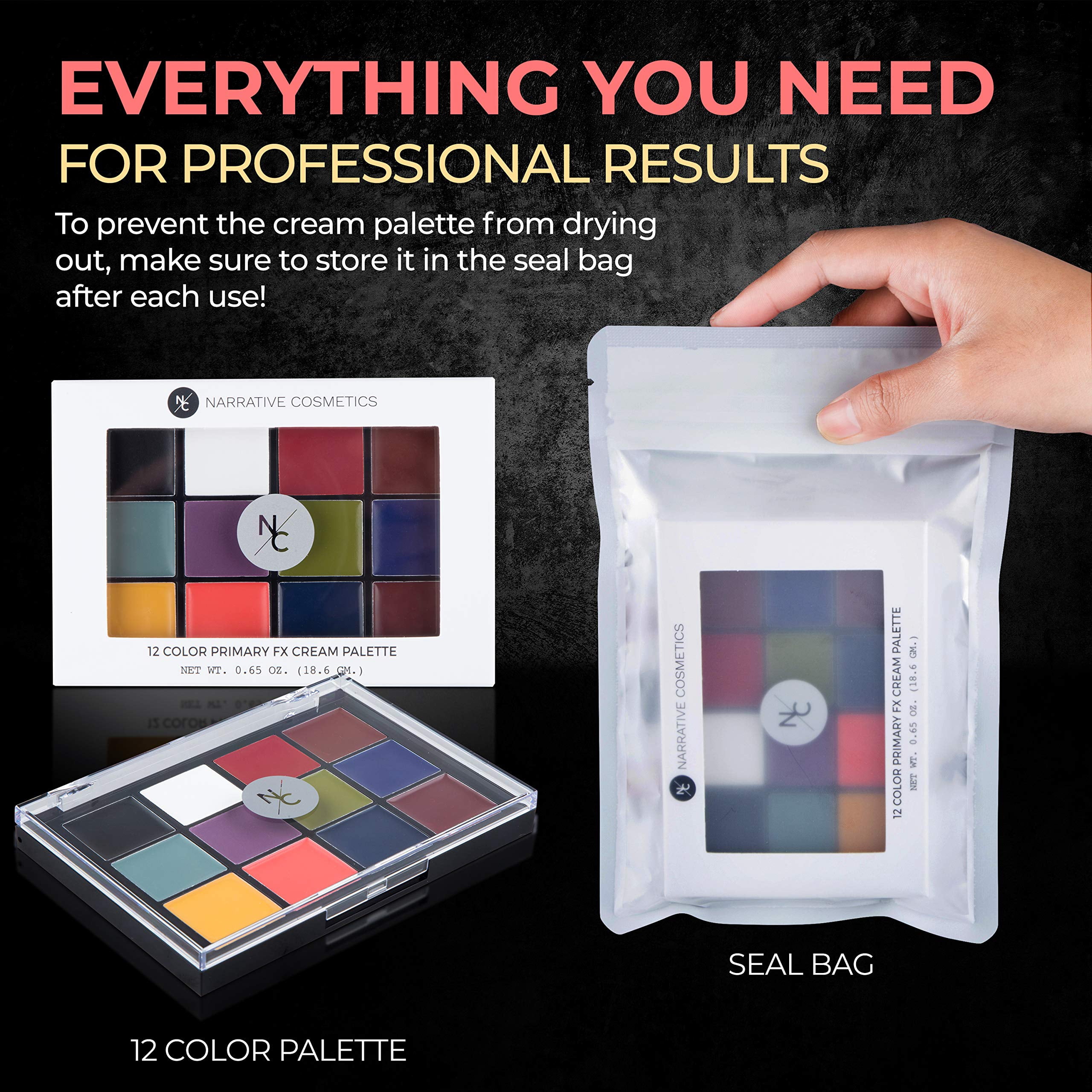 Narrative Cosmetics 12-Color Primary FX Cream Palette, Professional Quick Drying Waterproof SFX Makeup for the Stage, Film, Costumes, Cosplay